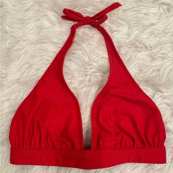 NWT J.Crew Halter Tie Bikini Top in Red Summer Beach - Picture 2 of 10